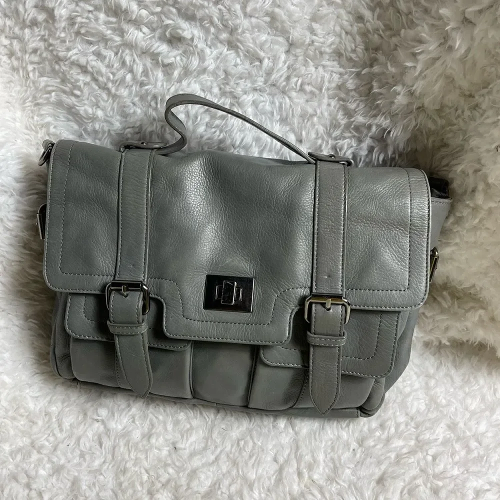 Audrey Brooke leather gray Messenger bag with silver tone hardwares .
